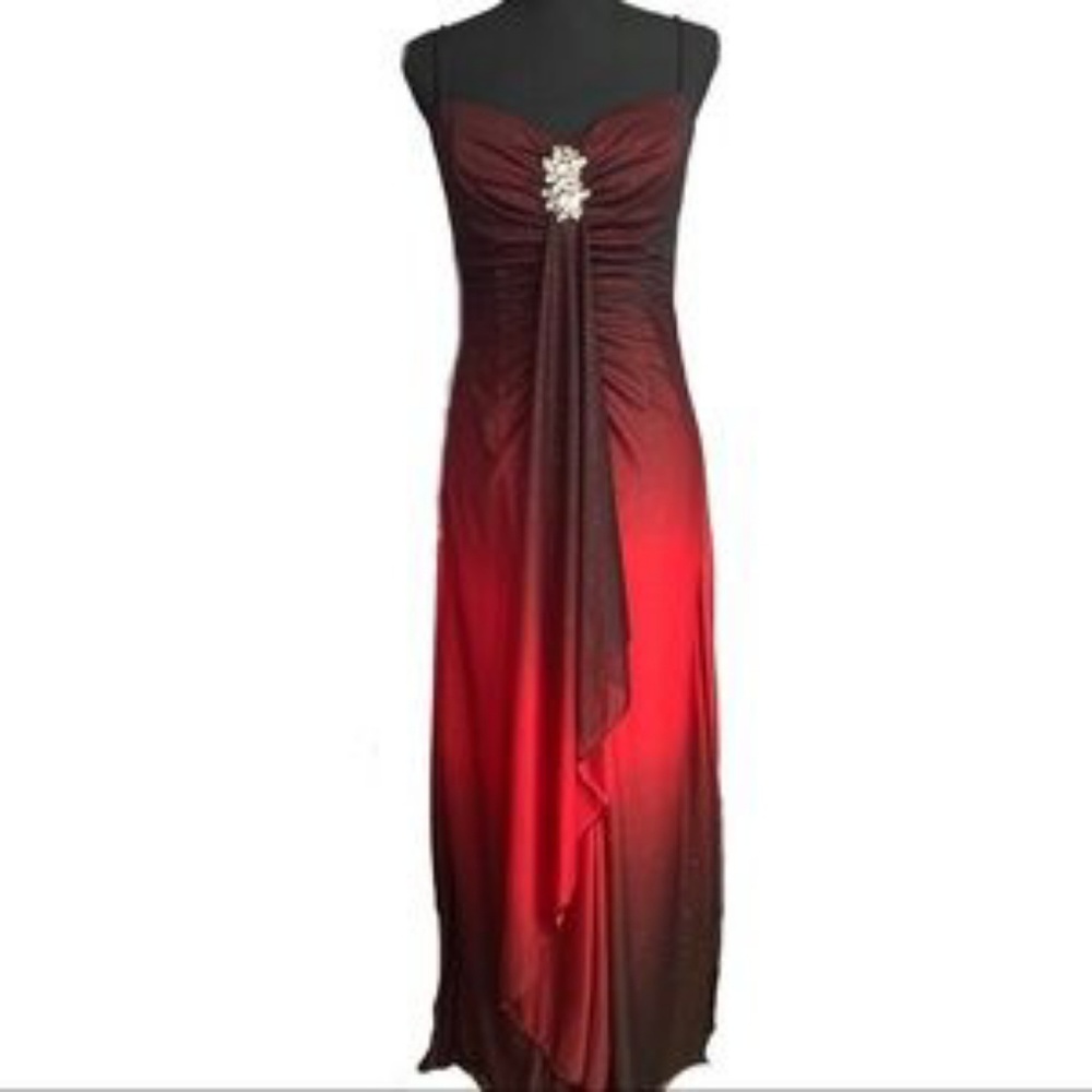 Reign On Long Red Sparkly Ombre Prom Dress